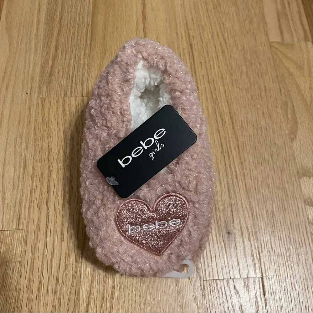 Bebe Pink Fuzzy Slippers NEW Kids Girls Small